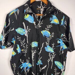 Nautica Competition Tropical Fish Button Up Men's Short Sleeve Shirt size Large